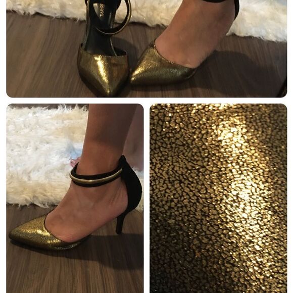 Lane Bryant Gold Shimmer Ankle bracelet heels - Picture 2 of 10